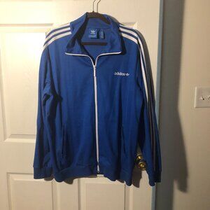 Adidas men blue front zip jacket, size XL